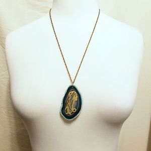 Art Nouveau girl, BOHO, Blue Agate Necklace OS